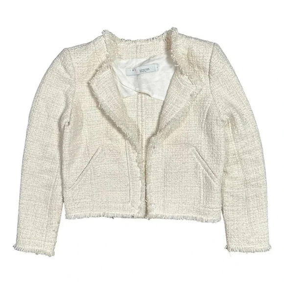 IRO Saussan  Tweed Open Front Ivory White Glitter Blazer Jacket Womens 38 - Picture 1 of 13